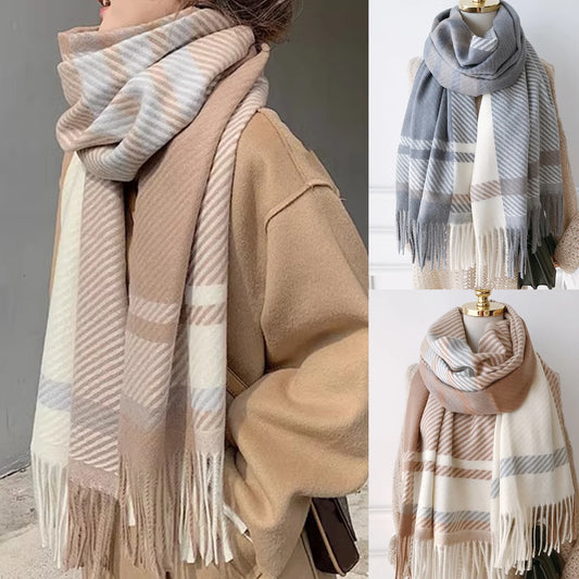 1 PC Winter Warm Plaid Fringe Scarf Women Vintage Thicken Color Shawl Couple Korean Scarves Autumn Outdoor